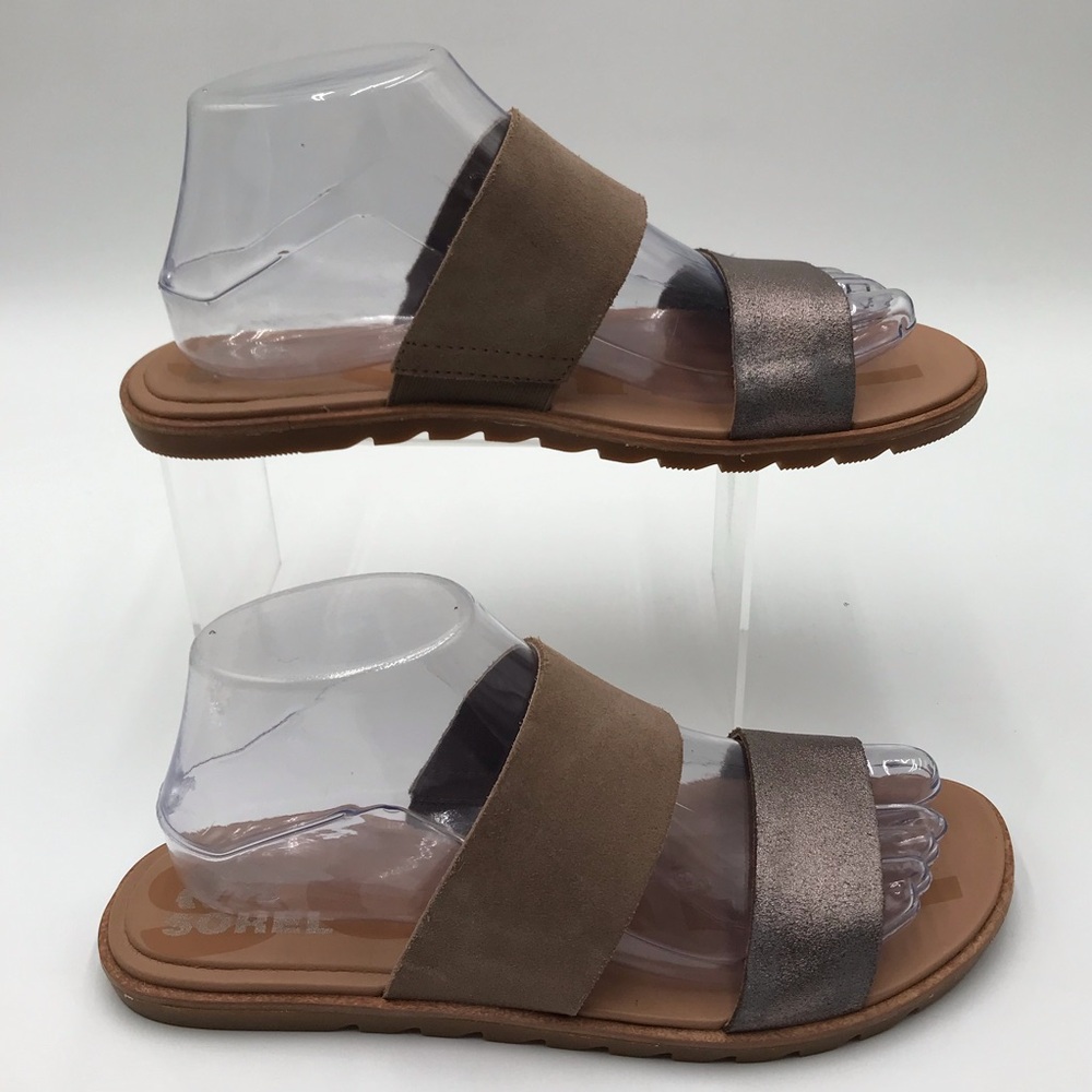 Sorel Brown and Metallic Sandals
